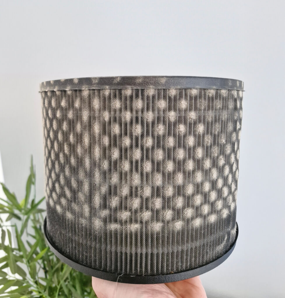 close up view of HEPA filter showing a large amount of dust particles captured by Winix Australia air purifier