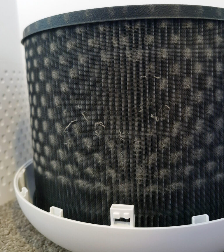 Airborne dust and pollen particles captured by HEPA air purifier during testing